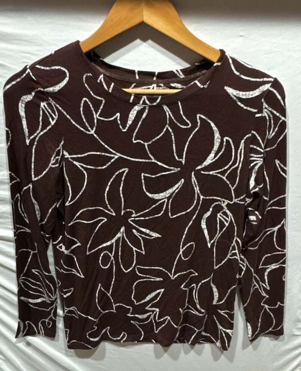 Chico's Brown Floral Print Long Sleeve Top Size 0